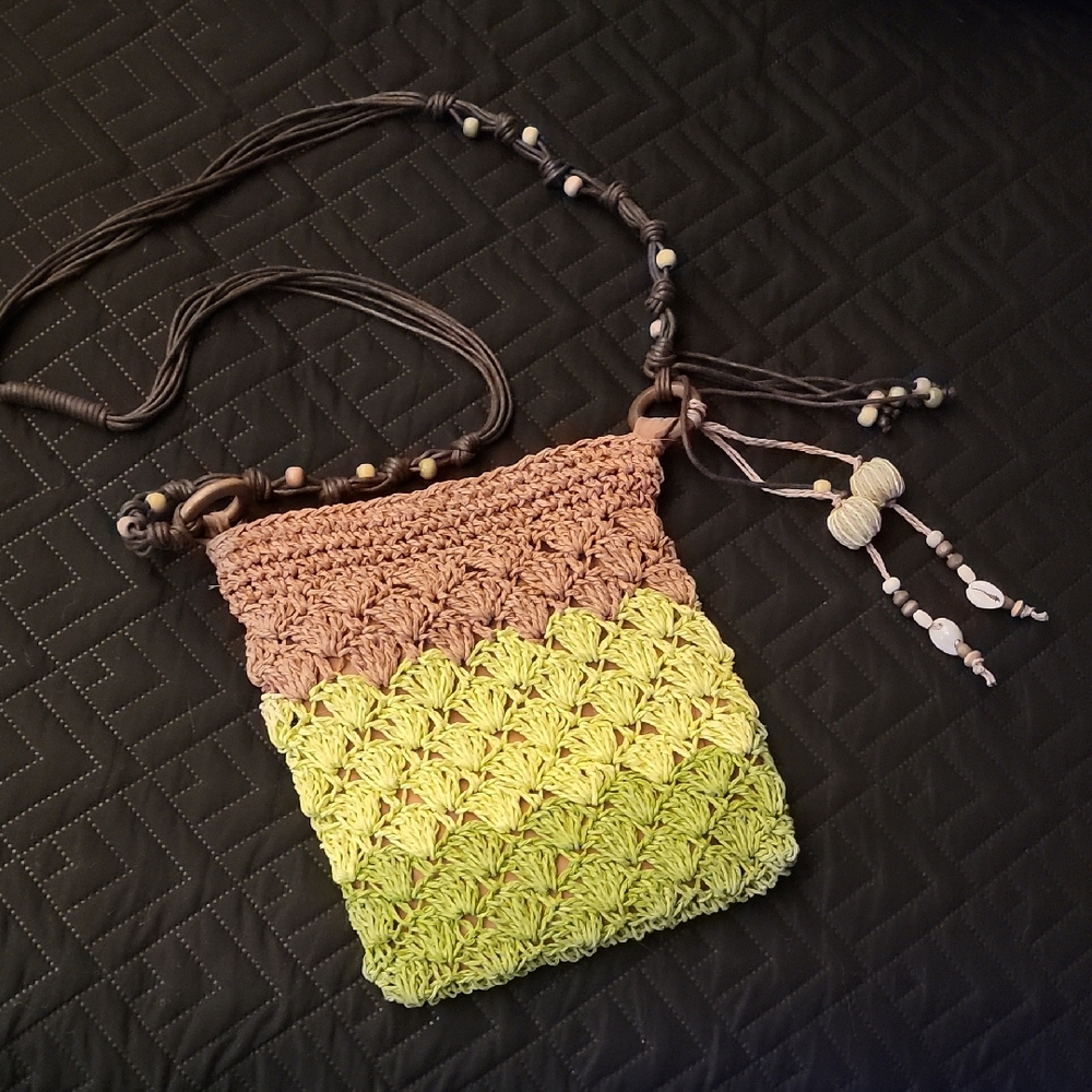 Elegant Crochet Crossbody Bag in Brown and Yellow